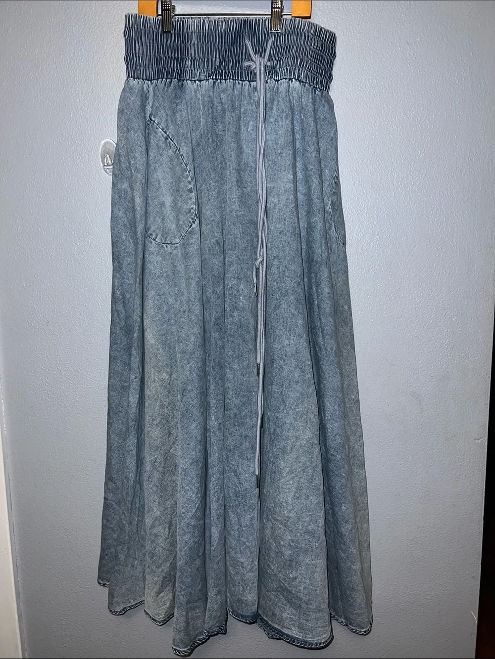 Alex Acid Wash Denim Maxi Skirt - Light Blue